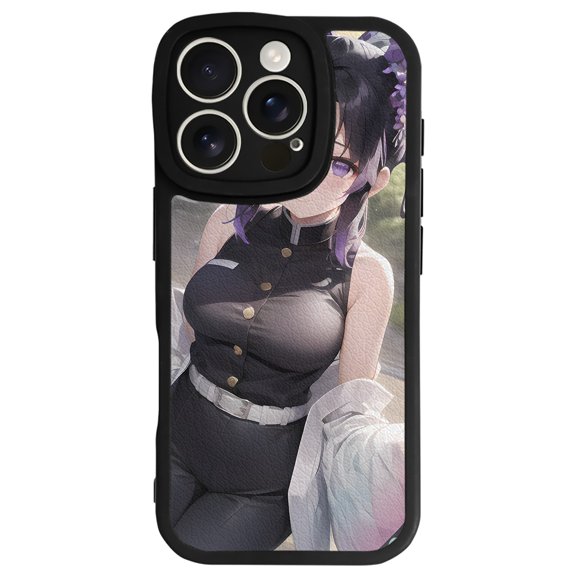 （画像用） 鬼滅の刃（きめつのやいば）蟲柱-胡蝶 しのぶ／こちょう しのぶ Kochou Shinobu 【iPhone 16シリーズ対応】シリコンスマホケース（レザー調） 材質：シリコン
